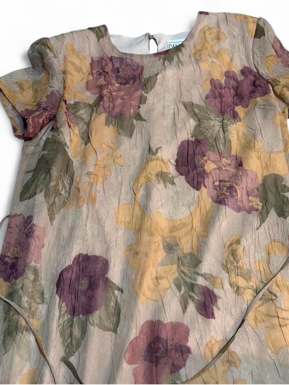 Vintage Dani Max floral midi dress with shoulder pads, ties and built in slip